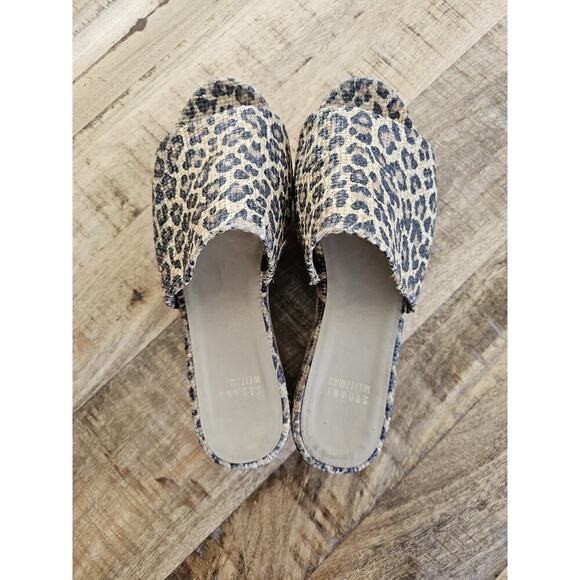Stuart Weitzman Womens Flatout Leopard Canvas Raffia Flatform Slide Sandals 8.5 - Picture 3 of 14